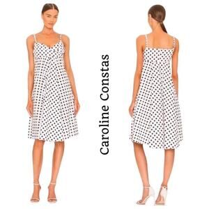 Caroline Constas Phoebe Polka Dot Print Midi Dress White Black Small
